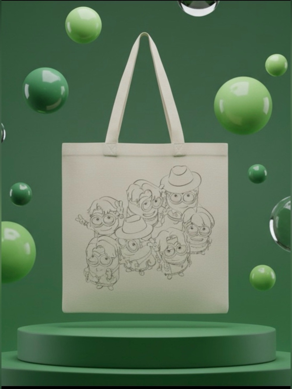 NWT Minions Cream Canvas Tote Bag with Cartoon Design